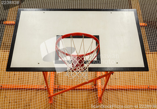 Image of Basketball hoop cage in public gym