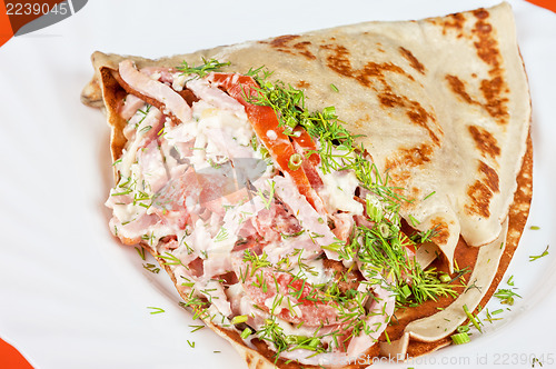 Image of pancakes with ham