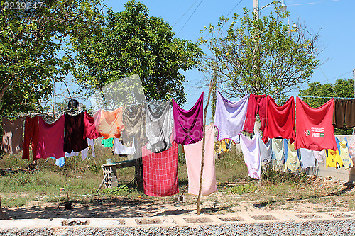 Image of Clothes drying in the wind on a traditional Yucatan town