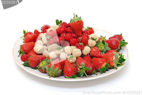Image of Ripe White and Red Strawberries on plate