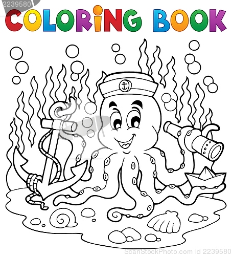 Image of Coloring book octopus sailor 1