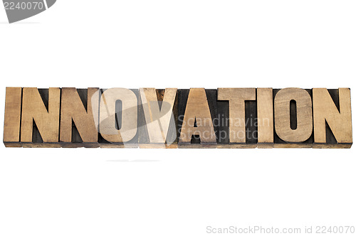 Image of innovation word in wood type