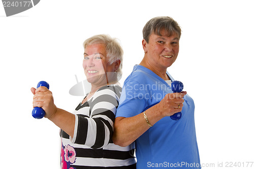 Image of Female seniors with dumbbell