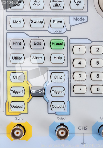 Image of keyboard of professional modern test equipment - analyzer