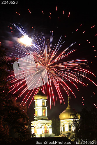 Image of Fireworks above church