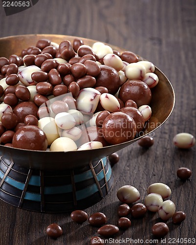 Image of raisins and nuts covered with chocolate