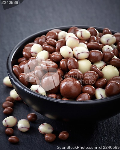 Image of raisins and nuts covered with chocolate