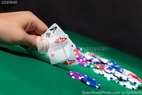 Image of Colorful poker chips and two Ace