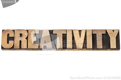 Image of creativity word in wood type