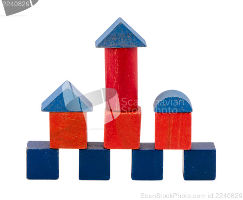 Image of colorful wood toy block brick construction white 