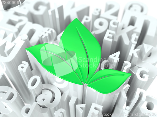 Image of Green Leaves Sign on Alphabet Background.