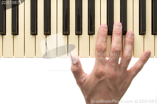 Image of Piano keyboard with hand