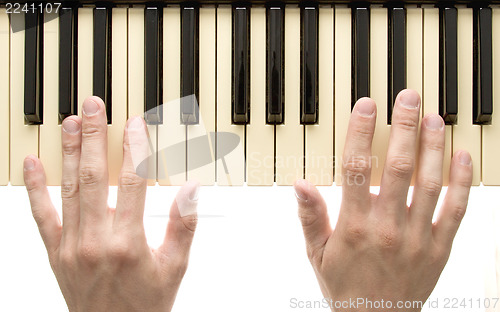 Image of Piano keyboard with hand