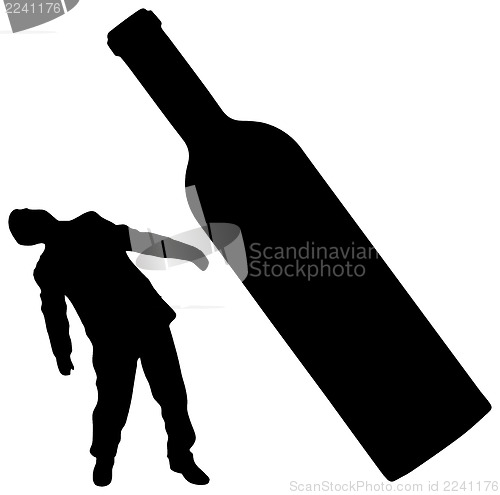 Image of Silhouettes of man and bottle - concept of drunkenness