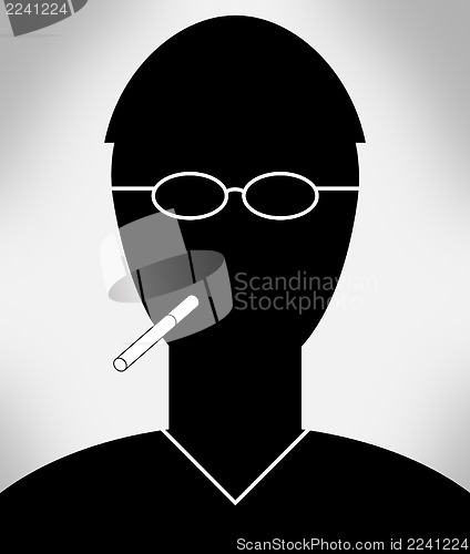 Image of Smoker portrait - simple silhouette of man with a cigarette