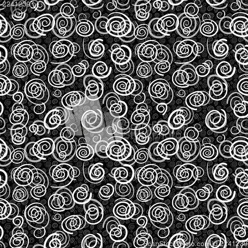 Image of Spirals on black background - seamless pattern