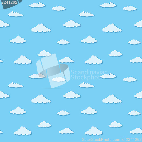 Image of Seamless pattern - clouds on blue sky