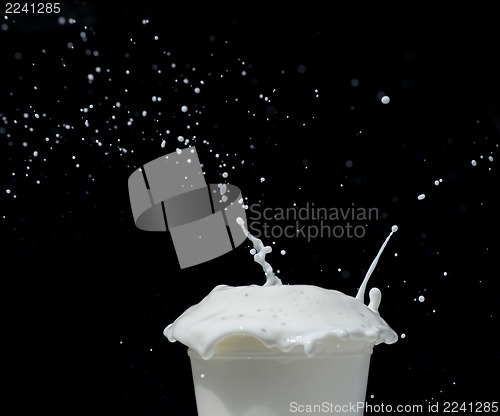 Image of Splashing milk on black background