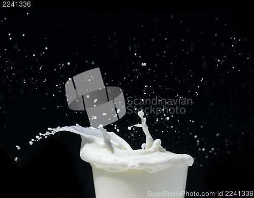 Image of Splashing milk on black background