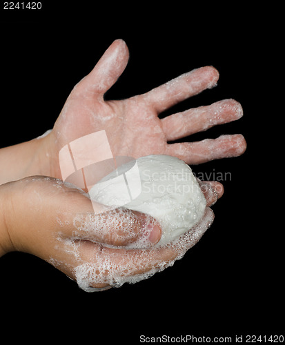 Image of Lathered hands and soap