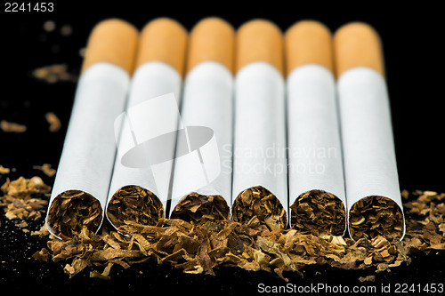 Image of Arranged in a row cigarettes