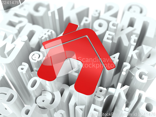 Image of Red Home Sign on Alphabet Background.