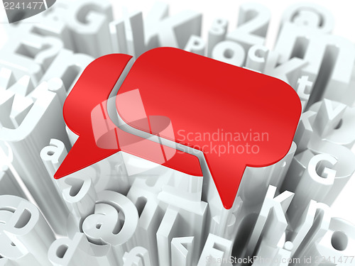 Image of Red Speech Bubble on Alphabet Background.