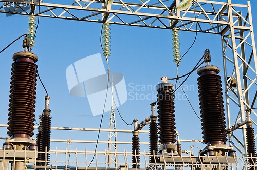 Image of High-voltage insulators on transformer substation