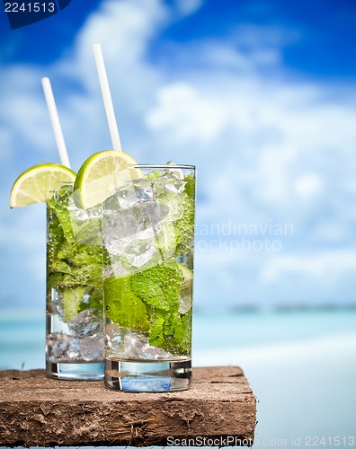 Image of Cocktail mojito on beach