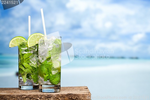 Image of Cocktail mojito on beach
