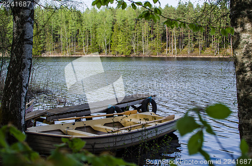 Image of Rowing boat at a calm lake