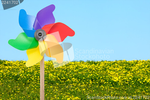 Image of Wind wheel in front of summer meadow