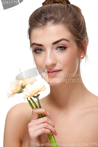 Image of attractive natural woman beauty portrait flower isolated