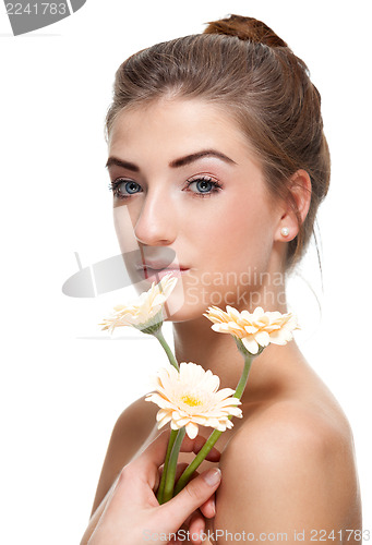 Image of attractive natural woman beauty portrait flower isolated