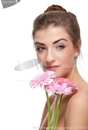 Image of attractive natural woman beauty portrait flower isolated