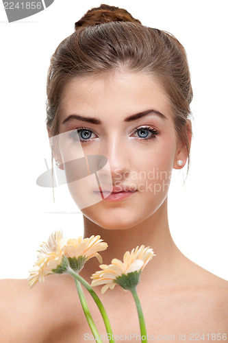 Image of attractive natural woman beauty portrait flower isolated