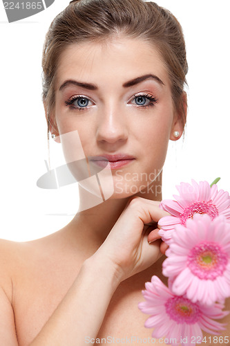 Image of attractive natural woman beauty portrait flower isolated