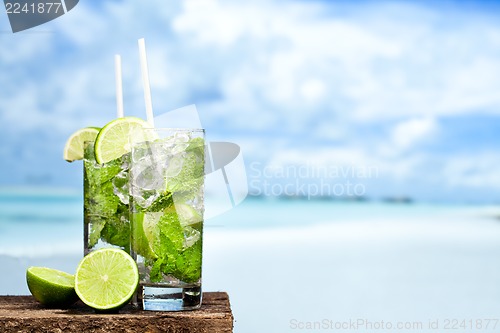 Image of Cocktail mojito on beach