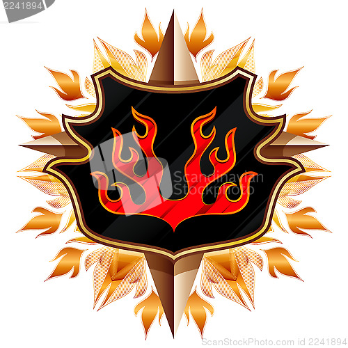 Image of coat of arms with flame