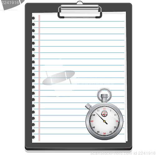 Image of Clipboard with paper and stopwatch