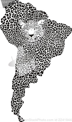 Image of Camouflage Jaguar on the map of South America