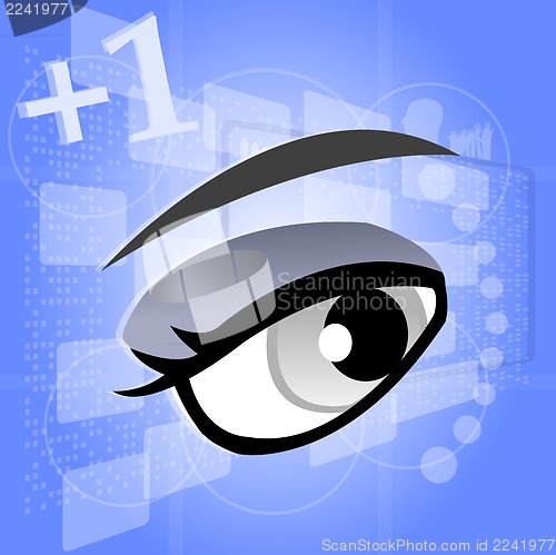 Image of woman eye on digital touch screen, 3d