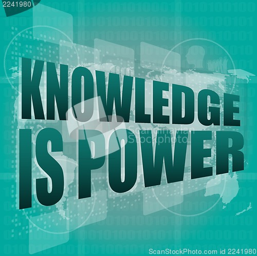 Image of Education and learn concept: words knowledge is power on digital screen, 3d