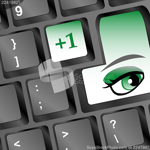 Image of Protection concept: Enter button with Eye on computer keyboard, 3d