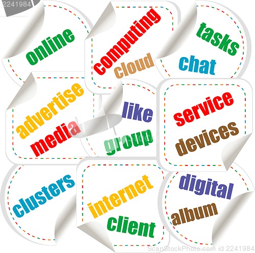 Image of Abstract colorful illustration with various social and network words. Social networking theme