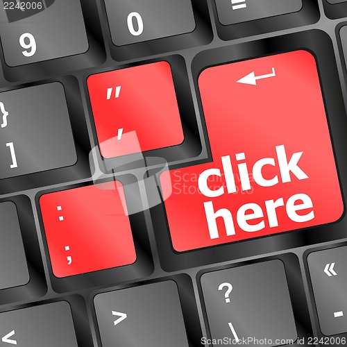 Image of Keyboard with click here button, internet concept