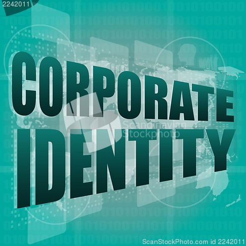 Image of business concept: words corporate identity on digital screen, 3d