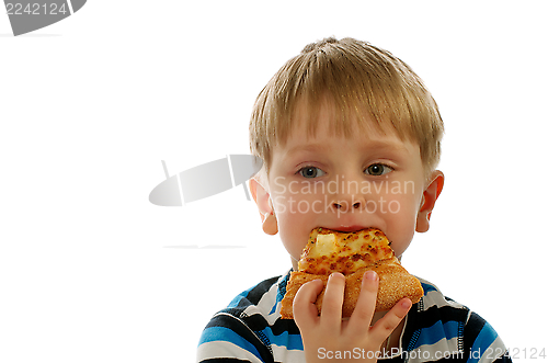 Image of Little Boy Eating Pizza