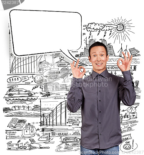 Image of Asian Man Shows OK with Speech Bubble