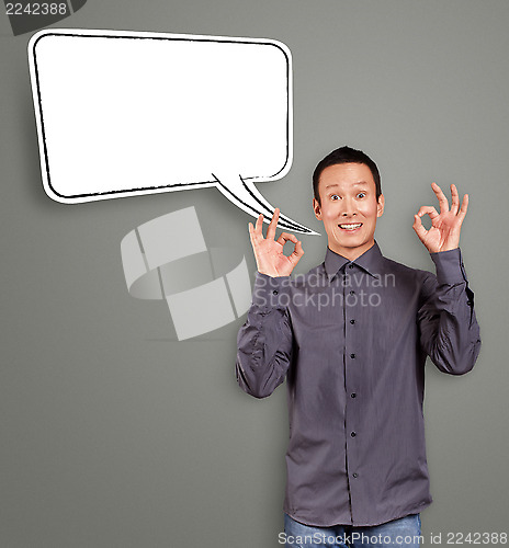 Image of Asian Man Shows OK with Speech Bubble